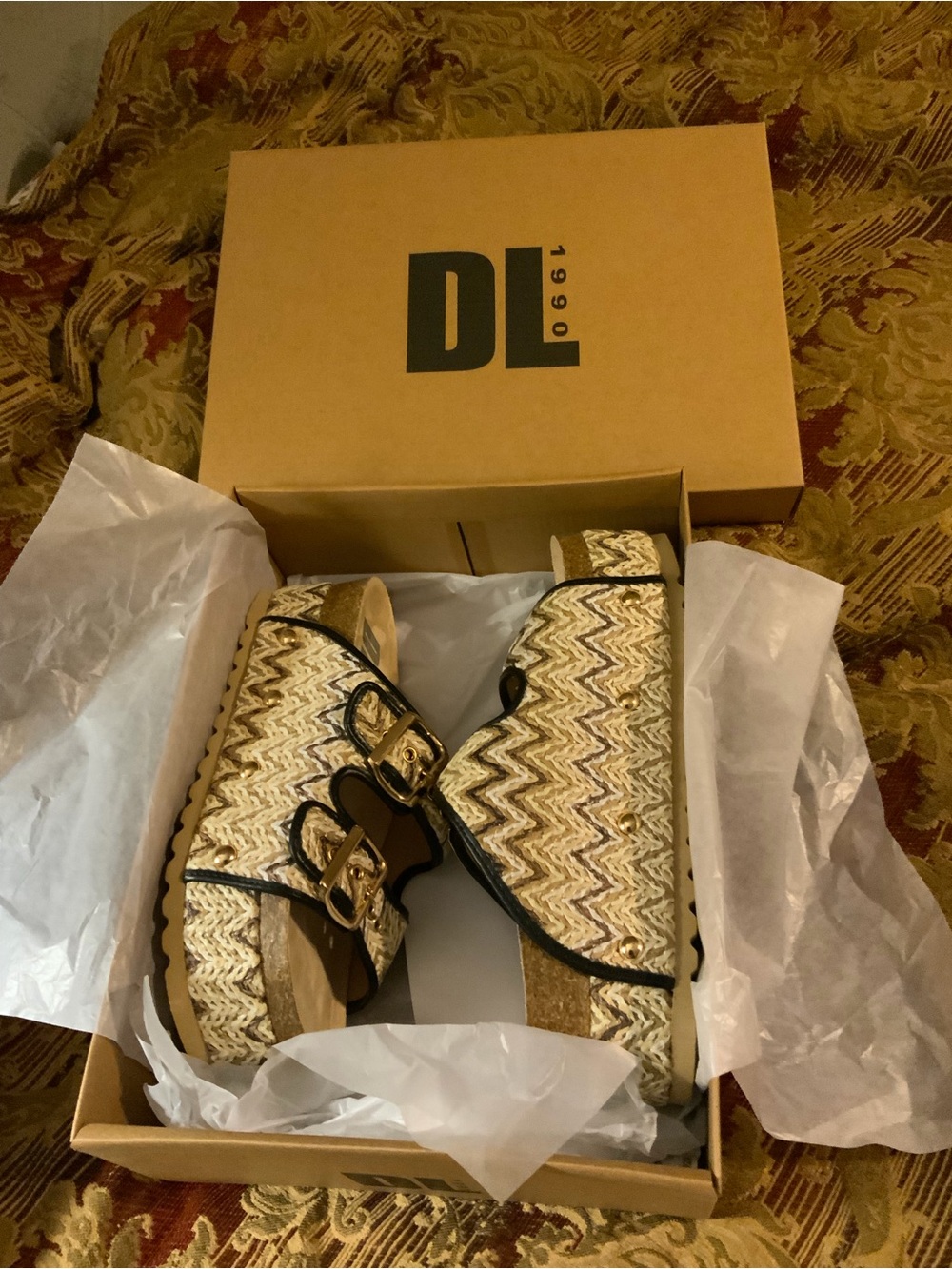 Dirty Laundry Woven Tan Gold Platform Sandals